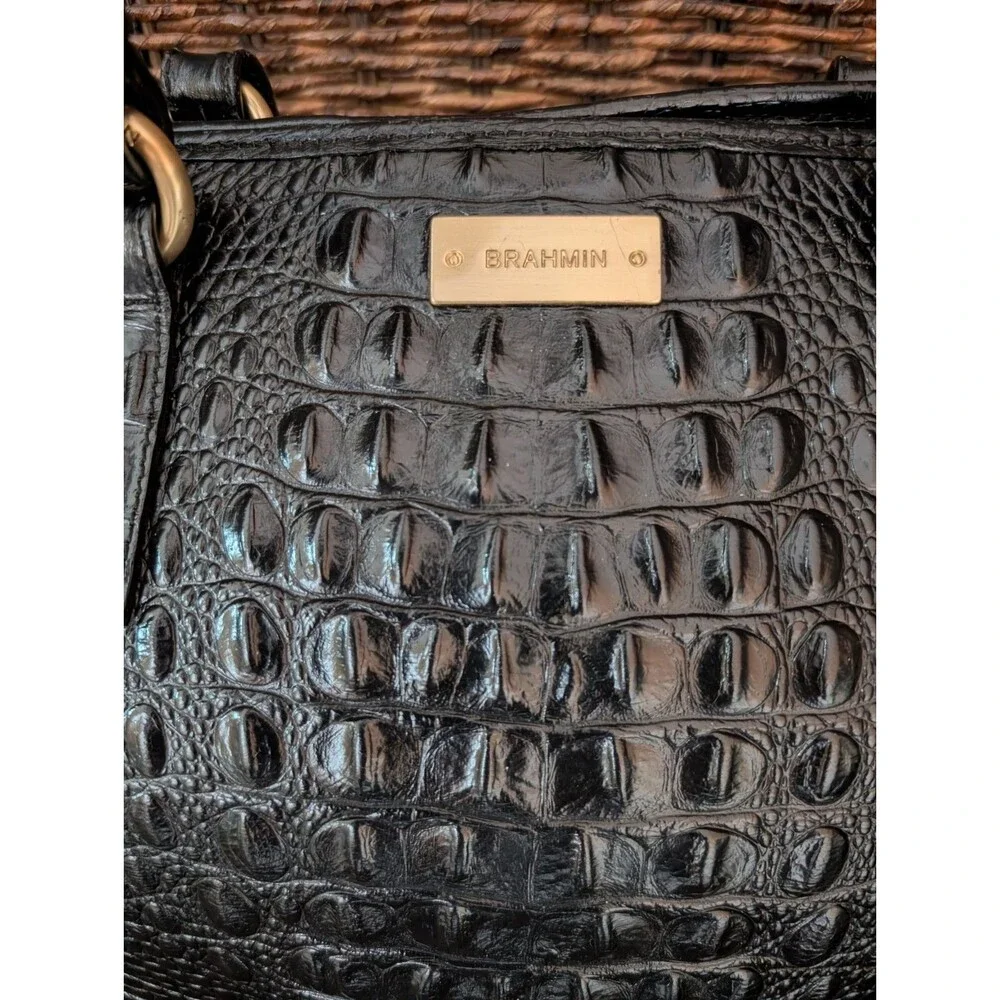 Brahmin Asher Medium Tote Bag Leather Croc Embossed Black Shoulder Purse Exotic